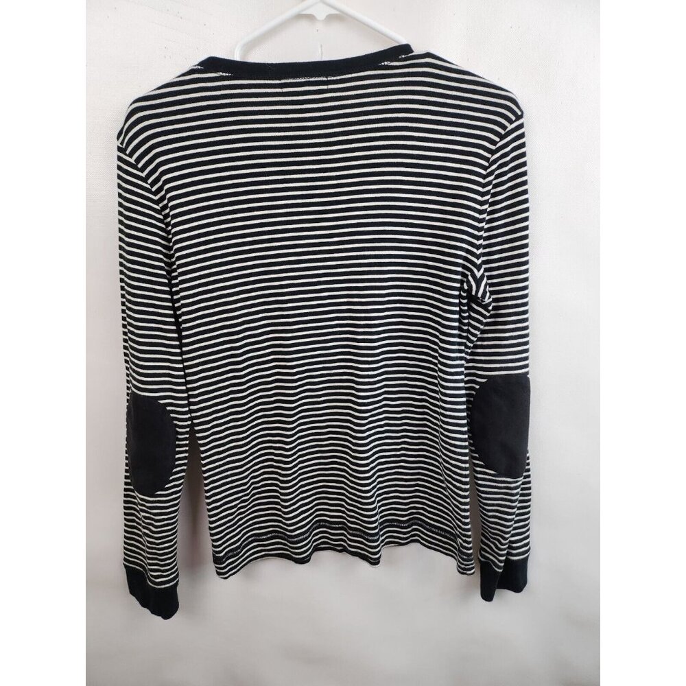 Lauren Ralph Lauren Womens Top Large Black White Striped Elbow Patch Long Sleeve - Picture 6 of 7